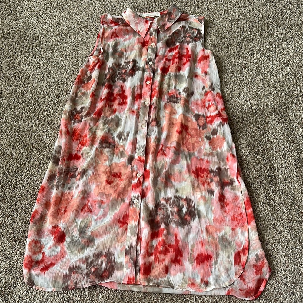 Two by Vince Camuto Button-Down Top Pink Red and Gray